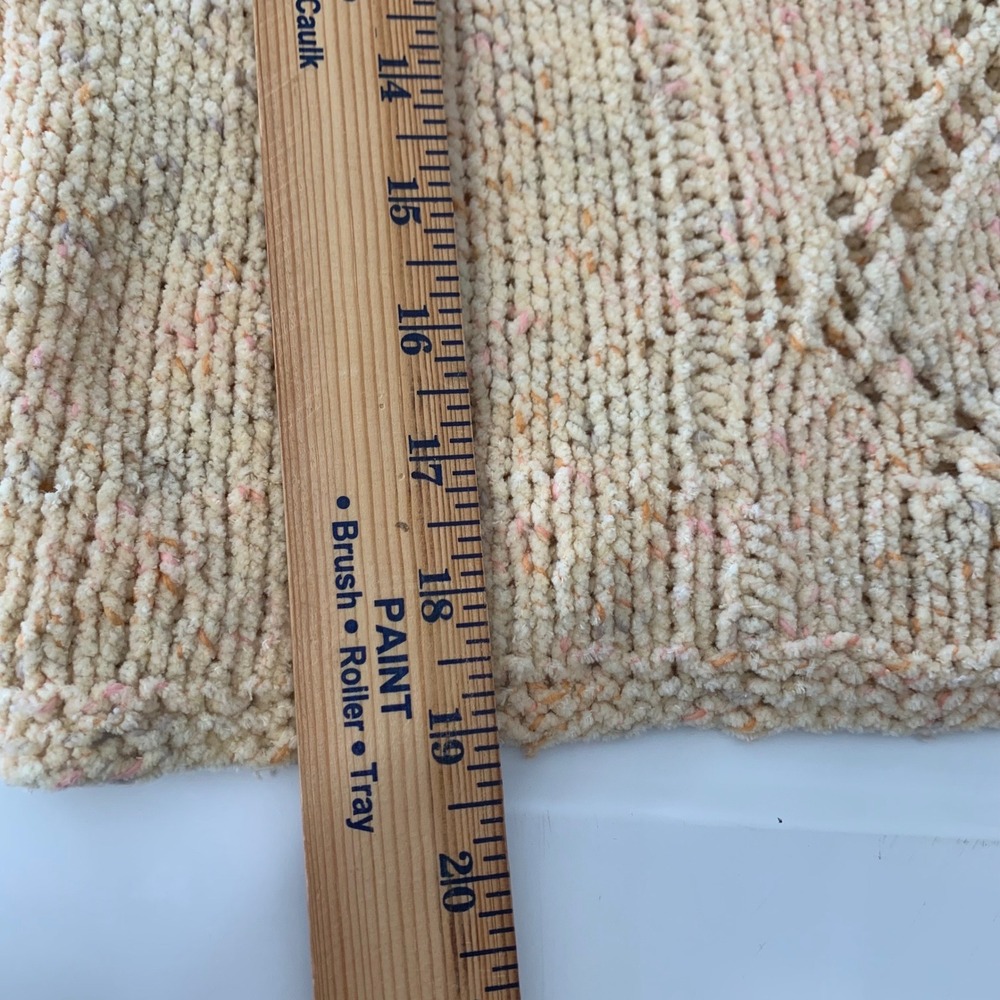 Cream Multi Speckled Diamond Pointelle Chunky Knit Chenille Sweater Pullover S - Picture 4 of 7